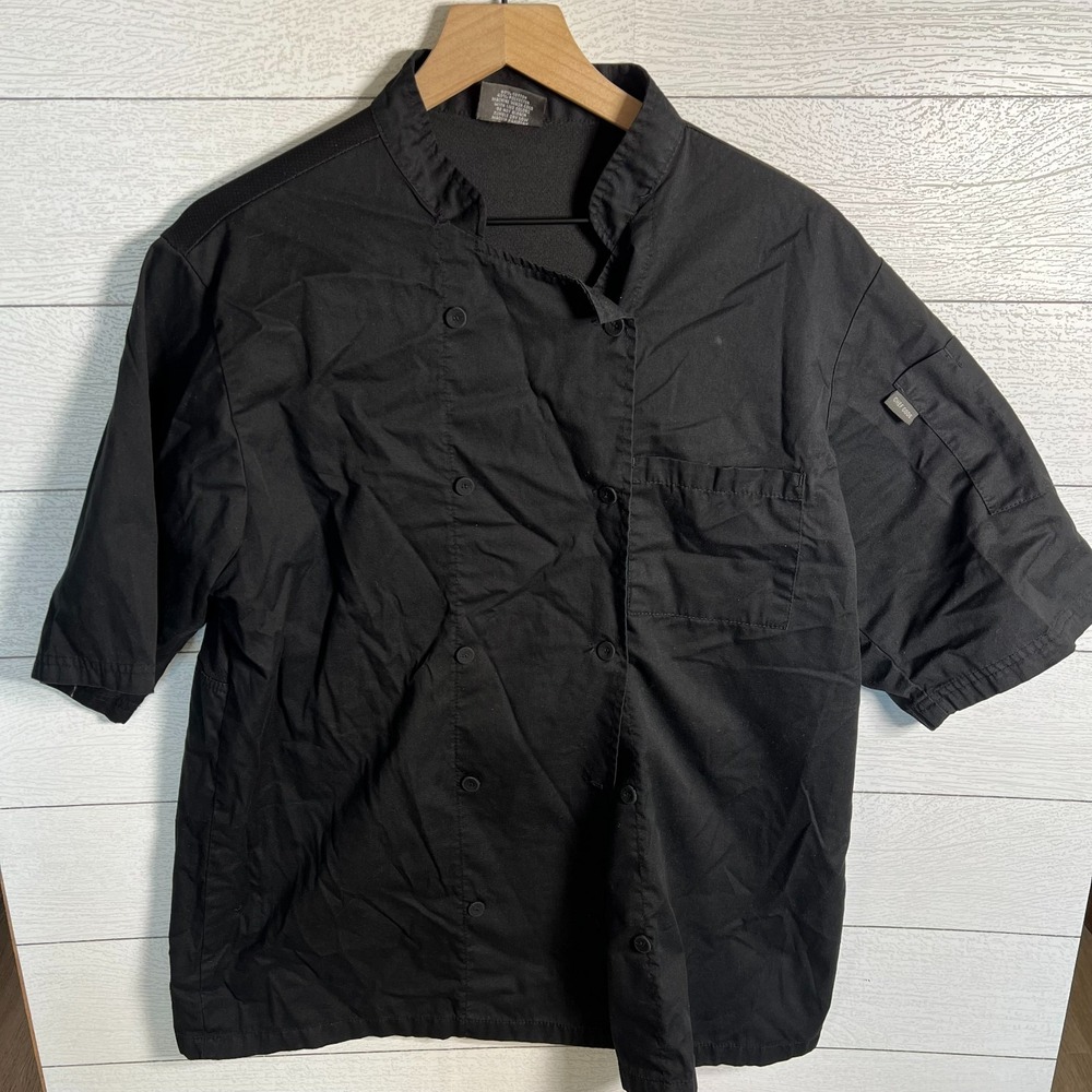Chef Code Short Sleeve Chef Coat Jacket Mens Medium Black Double Breasted Unifor